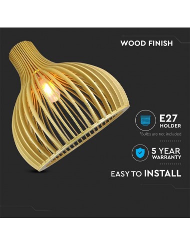 40551-Lampadario LED in Legno a Sospensione con Portalampada E Max  Cappuccio Cromato e Paralume a Imbuto d xmm m Cavo-5