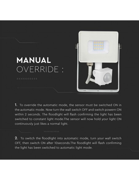 Faro LED Chip Samsung 20W con Sensore di Movimento e Crepuscolare e Interruttore Manuale di Bloccaggio Bianco 6400K IP65