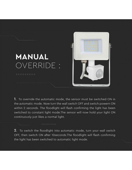 Faro LED Chip Samsung 30W con Sensore di Movimento e Crepuscolare e Interruttore Manuale di Bloccaggio Bianco 3000K IP65