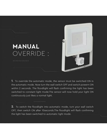 Faro LED Chip Samsung 50W con Sensore di Movimento e Crepuscolare e Interruttore Manuale di Bloccaggio Bianco 3000K IP65