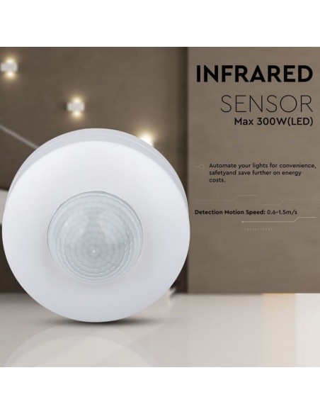4968-Sensore di Movimento a Infrarossi  Montaggio a Plafone Colore Bianco Max  IP-5