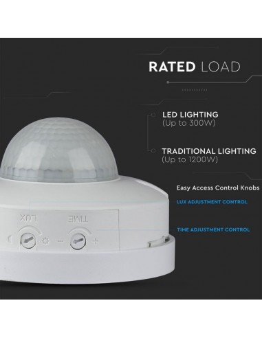 4968-Sensore di Movimento a Infrarossi  Montaggio a Plafone Colore Bianco Max  IP-6