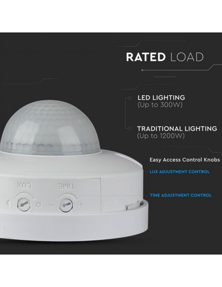 4968-Sensore di Movimento a Infrarossi  Montaggio a Plafone Colore Bianco Max  IP-6