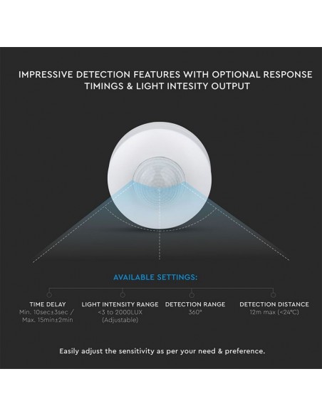 4968-Sensore di Movimento a Infrarossi  Montaggio a Plafone Colore Bianco Max  IP-7