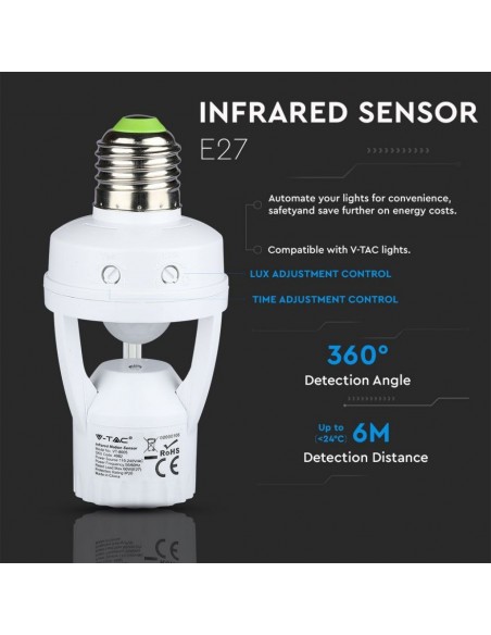 4982-Portalampada E con Sensore di Movimento a Infrarossi  Max  IP-4