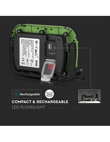 502-Faro LED Chip Samsung  Ricaricabile con Sos Flash Colore Nero e Verde  IP-5