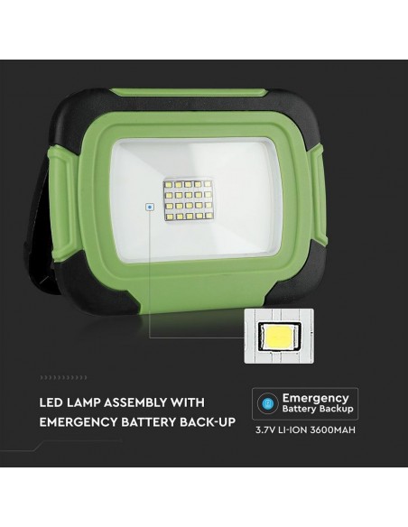 502-Faro LED Chip Samsung  Ricaricabile con Sos Flash Colore Nero e Verde  IP-6