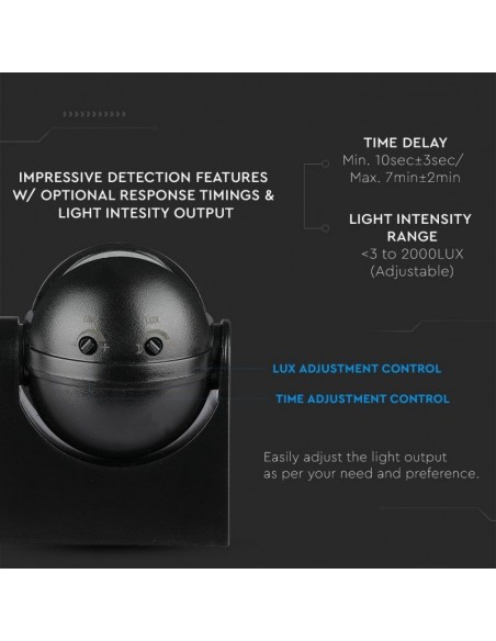 5077-Sensore di Movimento a Infrarossi  Orientabile Montaggio a Plafone Colore Nero Max  IP-4