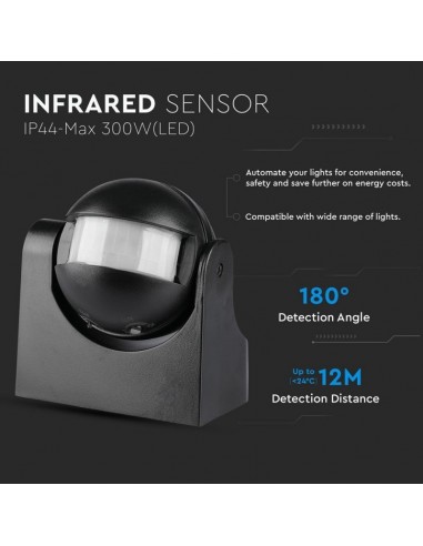 5077-Sensore di Movimento a Infrarossi  Orientabile Montaggio a Plafone Colore Nero Max  IP-5