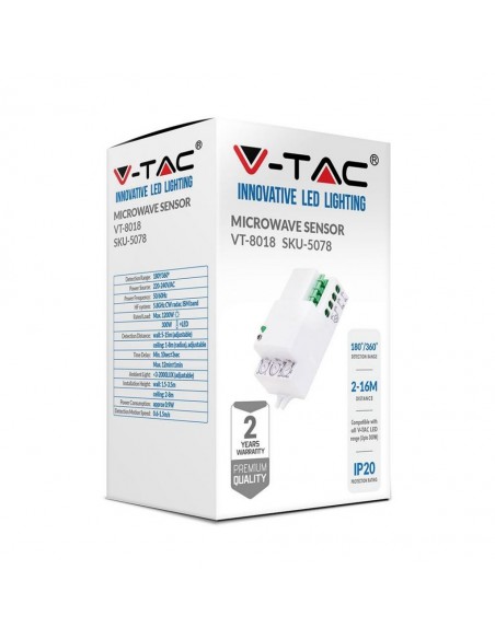 5078-Sensore di Movimento a Microonde - Montaggio a Plafone Colore Bianco Max  IP-2