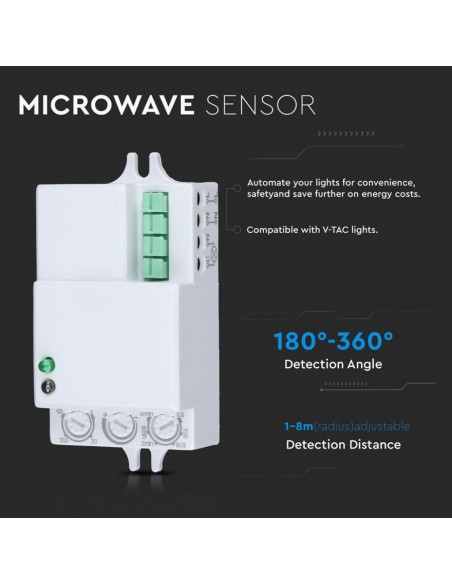 5078-Sensore di Movimento a Microonde - Montaggio a Plafone Colore Bianco Max  IP-4