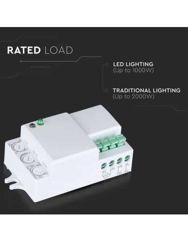 5078-Sensore di Movimento a Microonde - Montaggio a Plafone Colore Bianco Max  IP-5