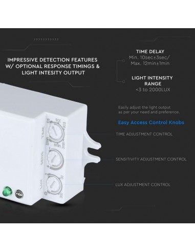 5078-Sensore di Movimento a Microonde - Montaggio a Plafone Colore Bianco Max  IP-6