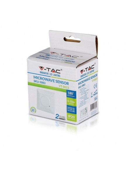 5083-Sensore di Movimento a Microonde  Montaggio a Plafone Colore Bianco Max  IP-2