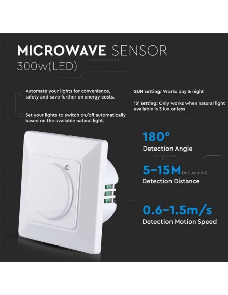 5083-Sensore di Movimento a Microonde  Montaggio a Plafone Colore Bianco Max  IP-4