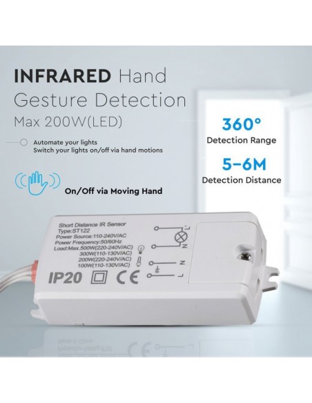 5084-Sensore di Movimento a Infrarossi  Attivazione tramite Movimento a Corto Raggio -cm Colore Bianco Max  IP-4