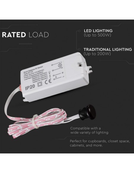 5084-Sensore di Movimento a Infrarossi  Attivazione tramite Movimento a Corto Raggio -cm Colore Bianco Max  IP-5