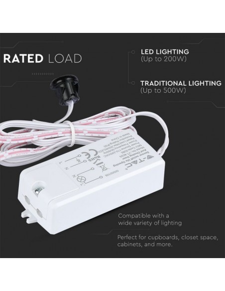 5085-Sensore di Movimento a Infrarossi  Attivazione tramite Apertura/Chiusura Porta -cm Colore Bianco Max  IP-4