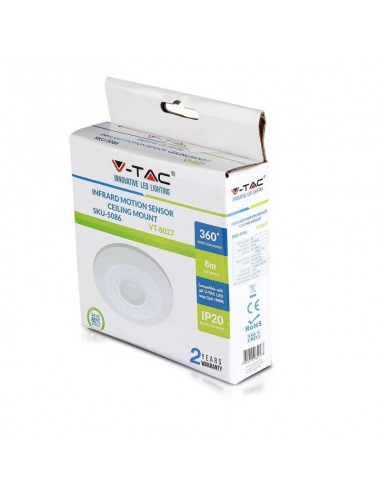 5086-Sensore di Movimento a Infrarossi  Montaggio a Plafone Colore Bianco Max  IP-2