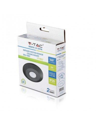 5087-Sensore di Movimento a Infrarossi  Montaggio a Plafone Colore Nero Max  IP-2