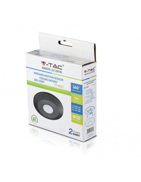 5087-Sensore di Movimento a Infrarossi  Montaggio a Plafone Colore Nero Max  IP-2