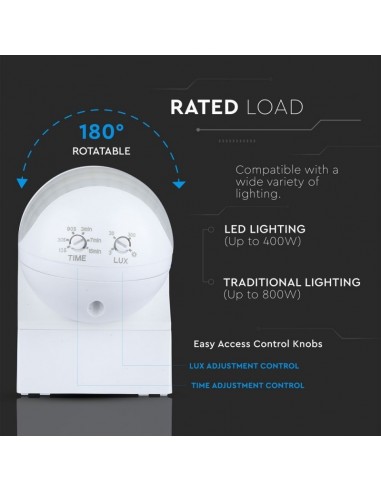 5088-Sensore di Movimento a Infrarossi  Orientabile Montaggio a Plafone Colore Bianco Max  IP-6