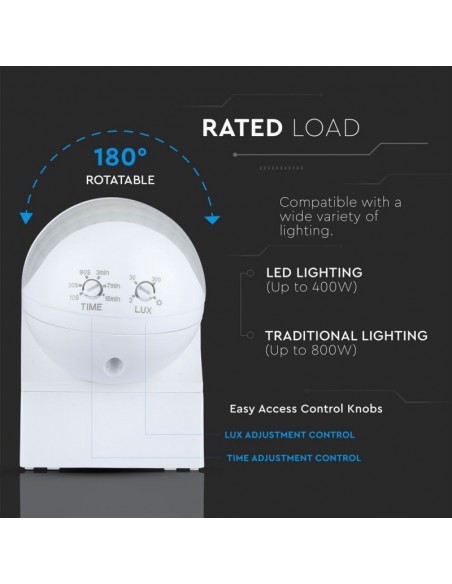 5088-Sensore di Movimento a Infrarossi  Orientabile Montaggio a Plafone Colore Bianco Max  IP-6