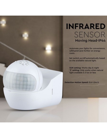 5088-Sensore di Movimento a Infrarossi  Orientabile Montaggio a Plafone Colore Bianco Max  IP-7