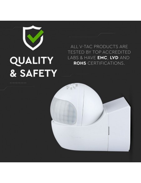 Sensore di Movimento a Infrarossi 180° Orientabile Montaggio a Plafone Bianco (Max 400W) IP44