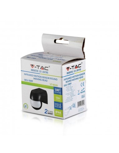 5089-Sensore di Movimento a Infrarossi  Orientabile Montaggio a Plafone Colore Nero Max  IP-2