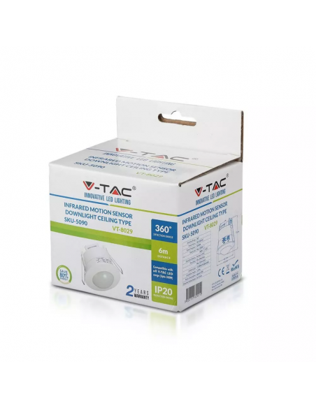 5090-Sensore di Movimento a Infrarossi  Montaggio a Incasso Colore Bianco Max  IP-2