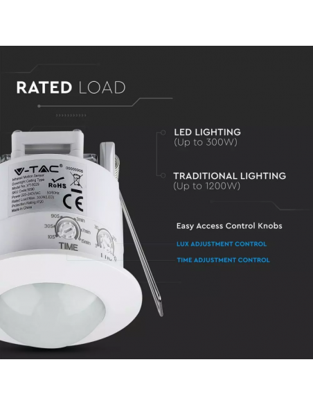 5090-Sensore di Movimento a Infrarossi  Montaggio a Incasso Colore Bianco Max  IP-3