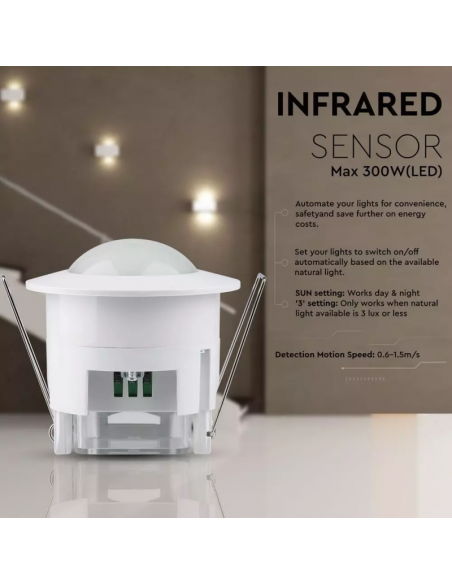 5090-Sensore di Movimento a Infrarossi  Montaggio a Incasso Colore Bianco Max  IP-4