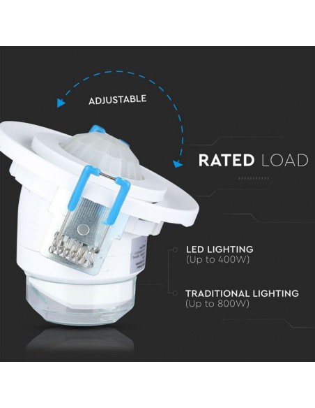 5091-Sensore di Movimento a Microonde  Orientabile Montaggio a Incasso Colore Bianco Max  IP-5