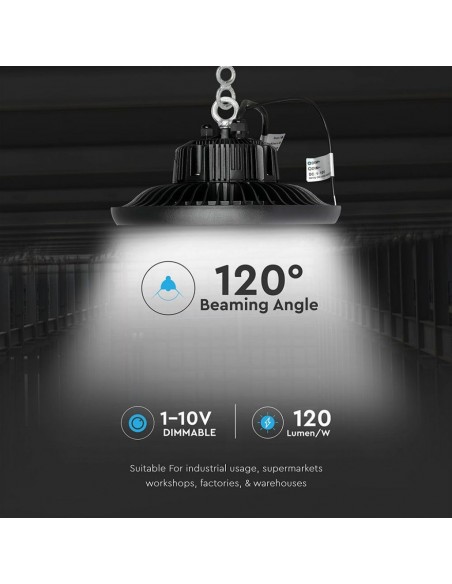 Campana Industriale LED Chip Samsung 100W 120LM/W UFO con Driver MeanWell 120° 6400K IP65 Dimmerabile ( 1-10V )