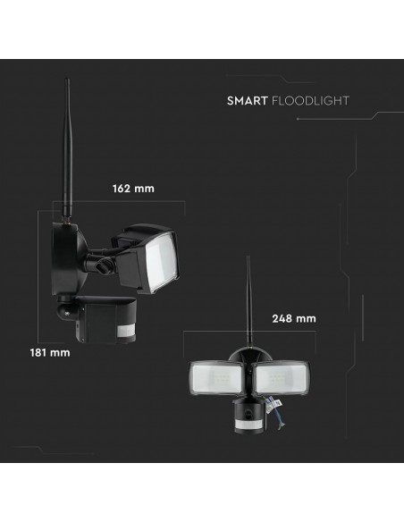 5917-Faro LED  con Sensore PIR e Telecamera WiFi Colore Nero -2