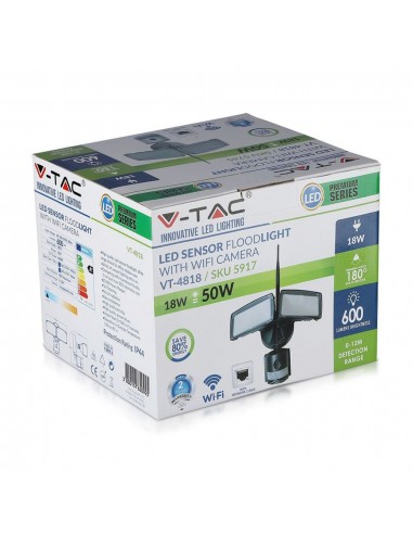 5917-Faro LED  con Sensore PIR e Telecamera WiFi Colore Nero -3