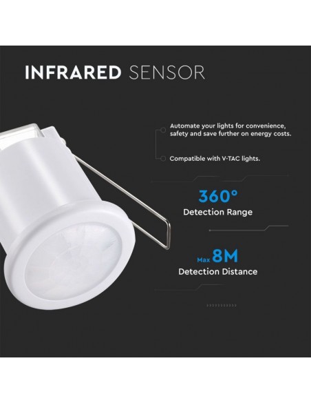 6608-Sensore di Movimento a Infrarossi  Montaggio a Incasso Colore Bianco-5