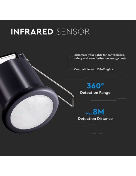 6609-Sensore di Movimento a Infrarossi  Montaggio a Incasso Colore Nero-5