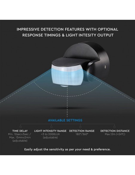 6610-Sensore di Movimento a Infrarossi / Montaggio a Parete Colore Nero -5