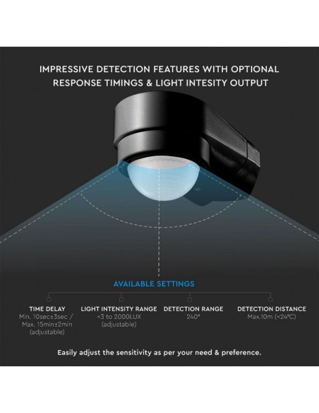 6612-Sensore di Movimento a Infrarossi  Montaggio a Parete Angolare Colore Nero-6