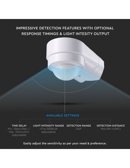 6613-Sensore di Movimento a Infrarossi  Montaggio a Parete Angolare Colore Bianco-6