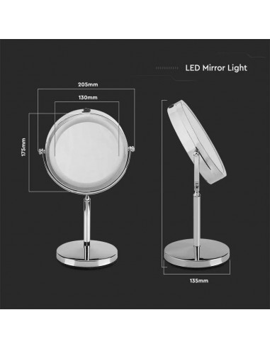 6629-Specchio LED Rotondo  Double face Rotabile a  da Tavolo ingranditore x Dmm  IP-3
