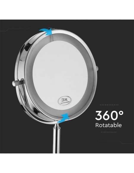 Specchio LED Rotondo 3W Double face Rotabile a 360° da Tavolo (ingranditore 3x) D:170mm 6400K IP44