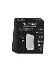 6630-Specchio LED Quadrato  Portatile con Ventosa e Ingranditore x xmm  IP-1 2