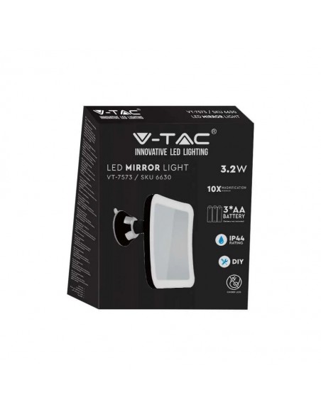 6630-Specchio LED Quadrato  Portatile con Ventosa e Ingranditore x xmm  IP-2