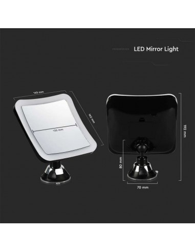 6630-Specchio LED Quadrato  Portatile con Ventosa e Ingranditore x xmm  IP-3