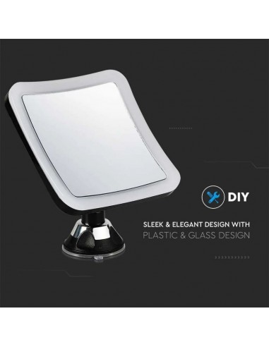 6630-Specchio LED Quadrato  Portatile con Ventosa e Ingranditore x xmm  IP-7