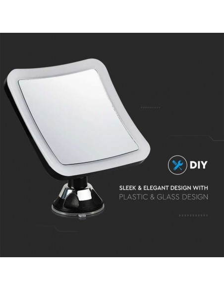 6630-Specchio LED Quadrato  Portatile con Ventosa e Ingranditore x xmm  IP-7