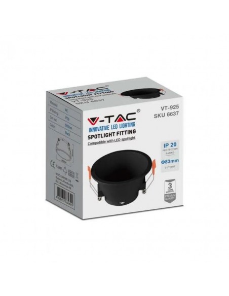 6637-Portafaretto LED da Incasso Rotondo GU con Sezione Rotonda Colore Nero-2